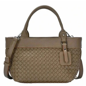 Woven crossbody/handbag, stone color vegan leather, adjustable strap, NWT